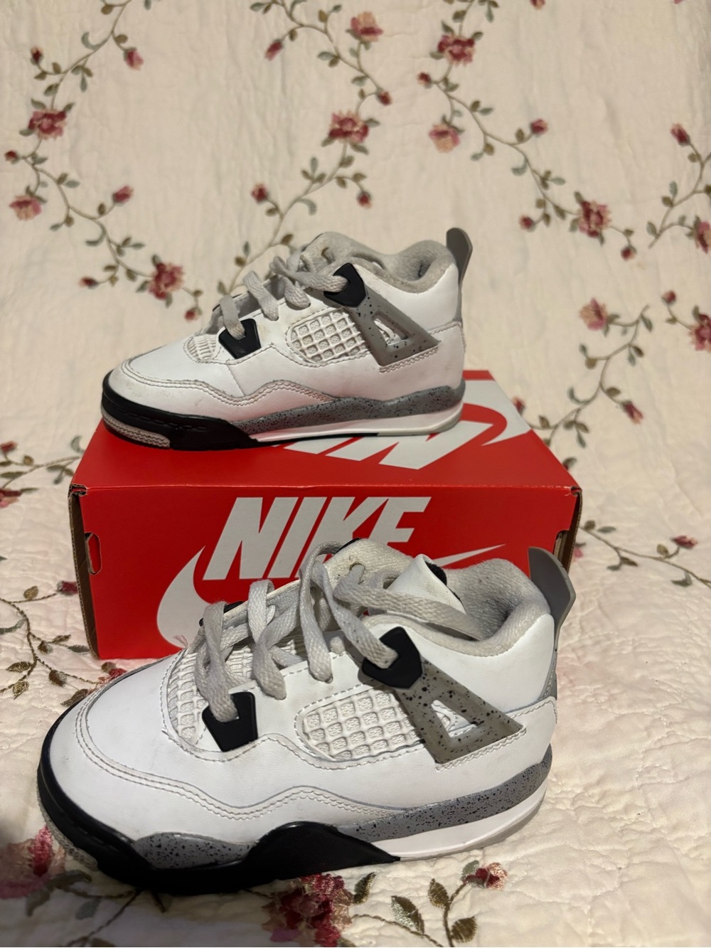 Nike Kids White and Gray Retro-Style Sneakers